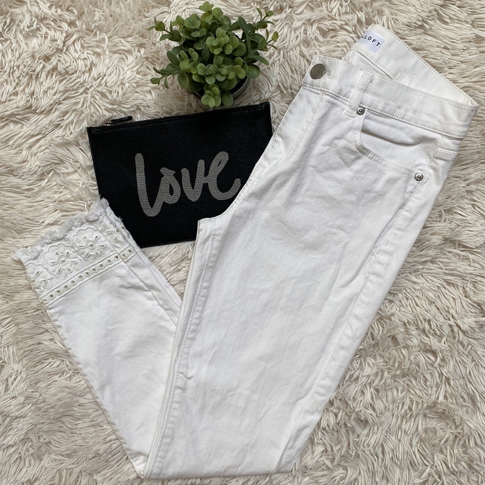 Loft White Embroidered Hem Women’s Jeans